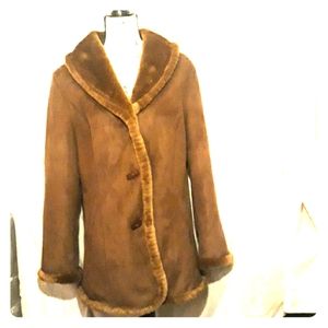 Large Brown Leather coat Jones New York